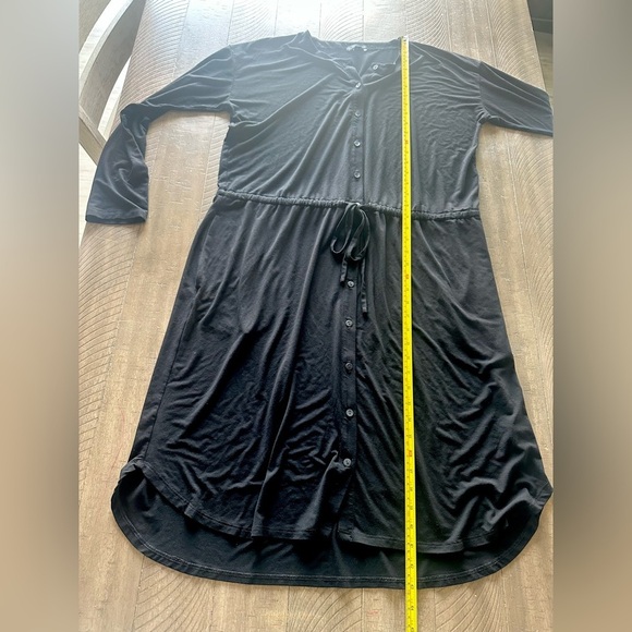 Eileen Fisher Black Jersey Button-Front Drawstring Waist Dress Large​​ - Picture 13 of 14
